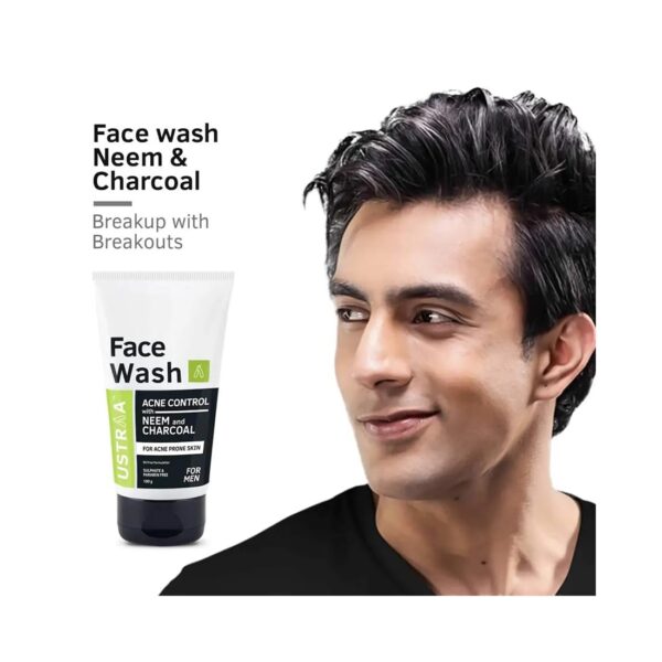 Ustraa Face Wash Acne Control - With Neem & Charcoal - 100g - Oil control, Prevents Acne, Especially for Oily skin | Keeps Face Non-sticky, Non-oily | No SLS, No Paraben - Image 2