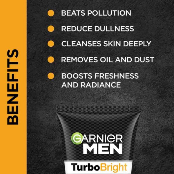 Garnier Men, Face Wash, Brightening & Anti-Pollution, TurboBright Double Action, 100 g - Image 2