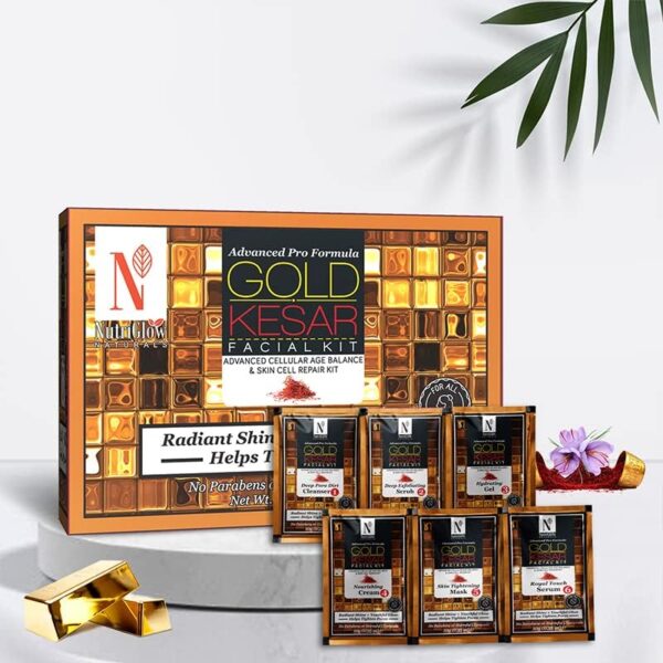 NutriGlow NATURAL'S Advanced Pro Formula Gold Kesar Facial Kit for Glowing Skin| Cleanup Kit for Radiant Shine| Helps Tighten Pores, 60gm - Image 4