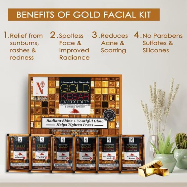 NutriGlow NATURAL'S Advanced Pro Formula Gold Kesar Facial Kit for Glowing Skin| Cleanup Kit for Radiant Shine| Helps Tighten Pores, 60gm - Image 3