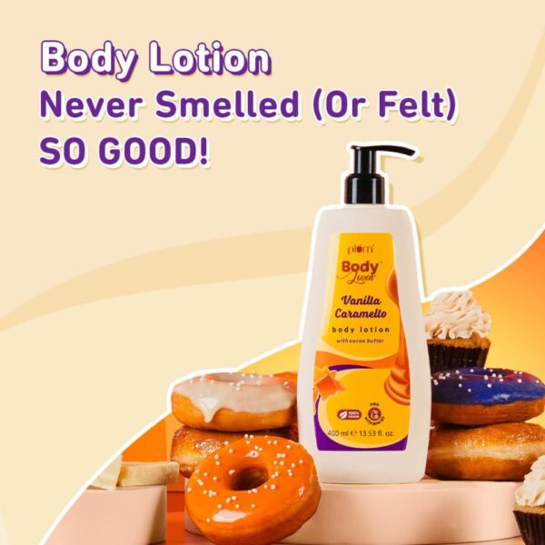 Plum BodyLovin' Vanilla Caramello Body Lotion | Cocoa Butter & Vitamin B5 for Deep Moisturization | Non-Greasy | Soft & Glowing Skin | for Dry to Very Dry Skin | Warm & Cozy Vanilla Fragrance - 400ml - [Duplicated #4530] - Image 3