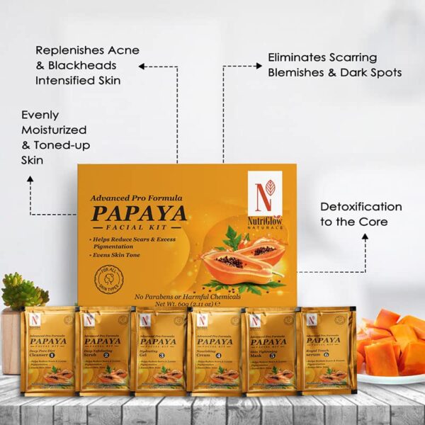 NutriGlow NATURAL'S Advanced Pro Formula Papaya Facial Kit for Glowing Skin Cleanup Kit for Even Skin Tone, 60gm - Image 3