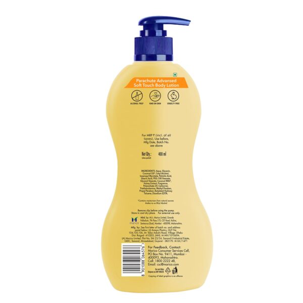 Parachute Advansed Soft Touch Body Lotion for Women & Men, All Skin types, 400ml | Pure Coconut Milk & Honey, 100% Natural, 72h Moisturisation - Image 2