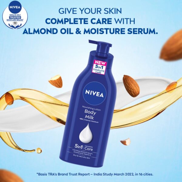 NIVEA Nourishing Body Milk 600ml Body Lotion | 48 H Moisturization | With 2X Almond Oil | Smooth and Healthy Looking Skin |For Very Dry Skin - Image 2
