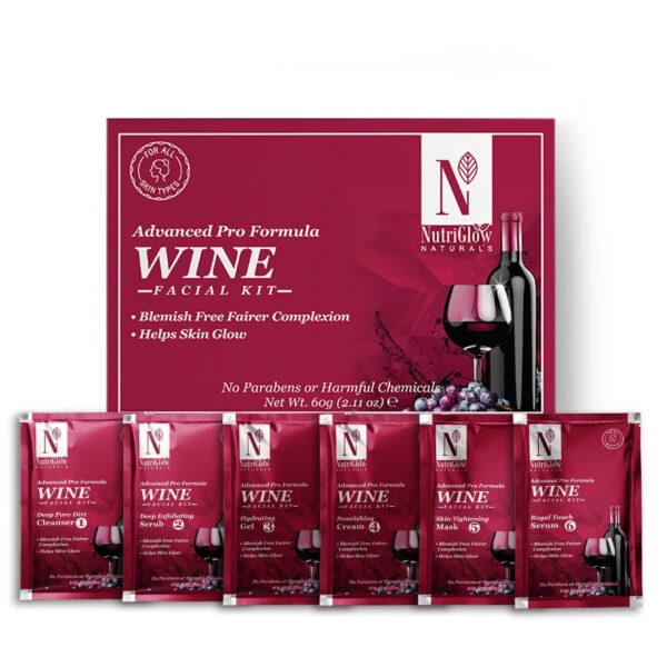 NutriGlow NATURAL'S Advanced Pro Formula Wine Facial Cleanup Kit With Goodness Of Red Grape Extracts, Blemish Free, All Type of Skin Solution for men & women, 60gm