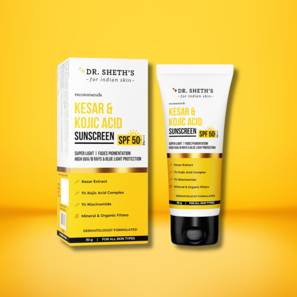 Dr. Sheth's Sunscreen - SPF 50 PA++++ Haldi & Hyaluronic Acid Sunscreen | Spf 50+ | PA+++ | Protects from UVA/UVB, 50gm