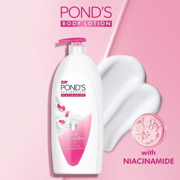 POND's Moisturizing Body Lotion, 400Ml, For Silky Soft, Smooth, Radiant Skin, With Niacinamide, 3X Moisturization, Lightweight, Non-Sticky, Quick Absorbing - Image 2