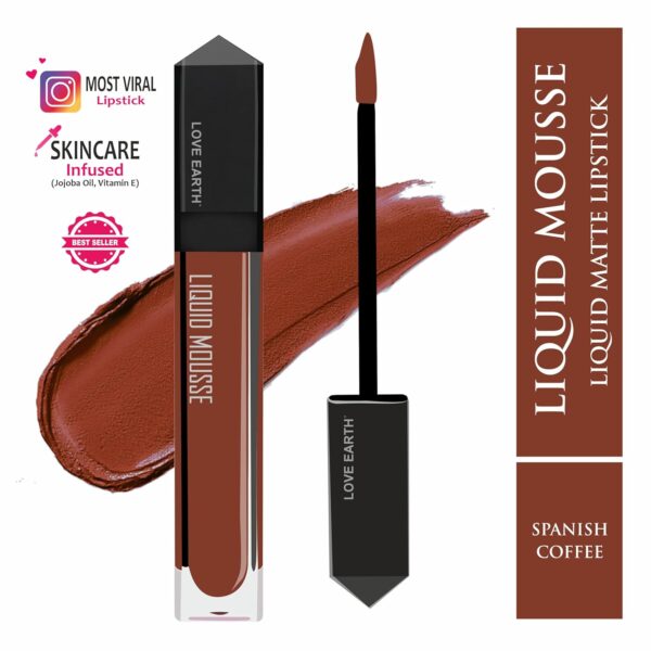 LOVE EARTH Liquid Mousse Lipstick - Spanish Coffee Matte Finish (SPANISH COFFEE, 6 ml) - Image 4